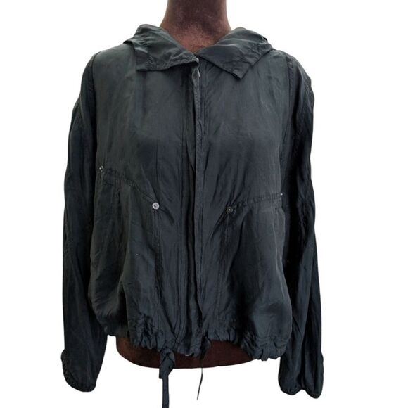 Unique DKNY black silk hooded bomber jacket size 4 small - Picture 2 of 11